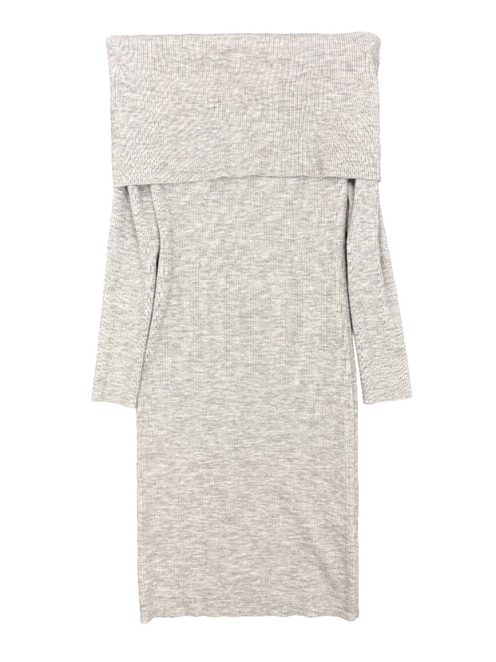 Aritzia Wilfred Leonie Sweater Dress Ribbed Off-Shoulder Heather Grey Size Small